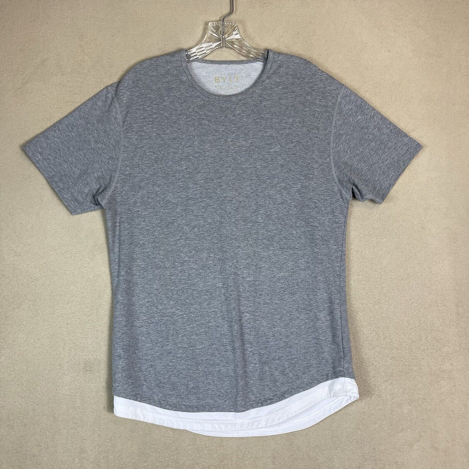 Bylt Basics Shirt Mens Medium Gray Drop Cut Round Neck Regular Fit Preppy Casual